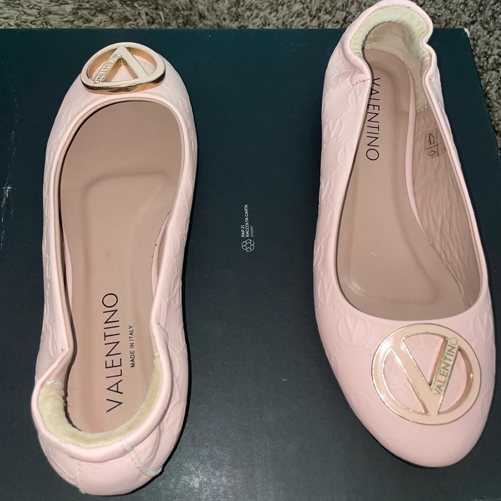Valentino By Mario Valentino Pink Quilted Logo Ballet Flats